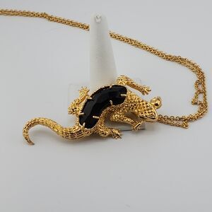 Alexander McQueen Gold Lizard Emerald Long Necklace Pendant 30"